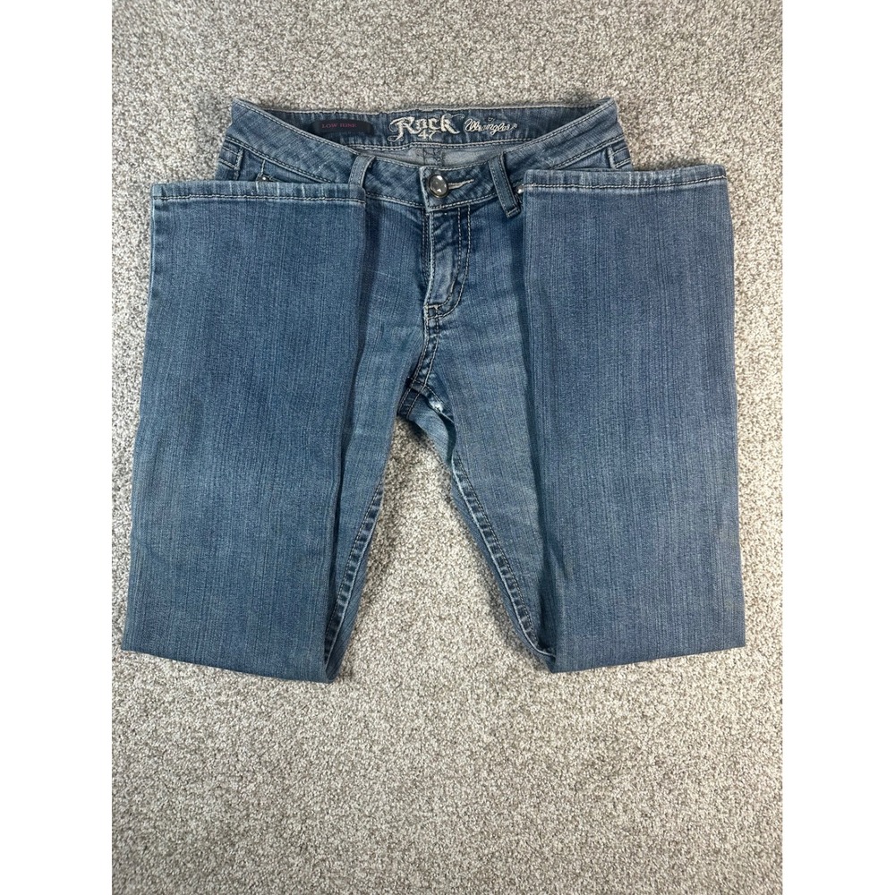 Rock 47 by Wrangler Womens Low Rise Bootcut Jeans Medium Wash Blue 3/4 x 30